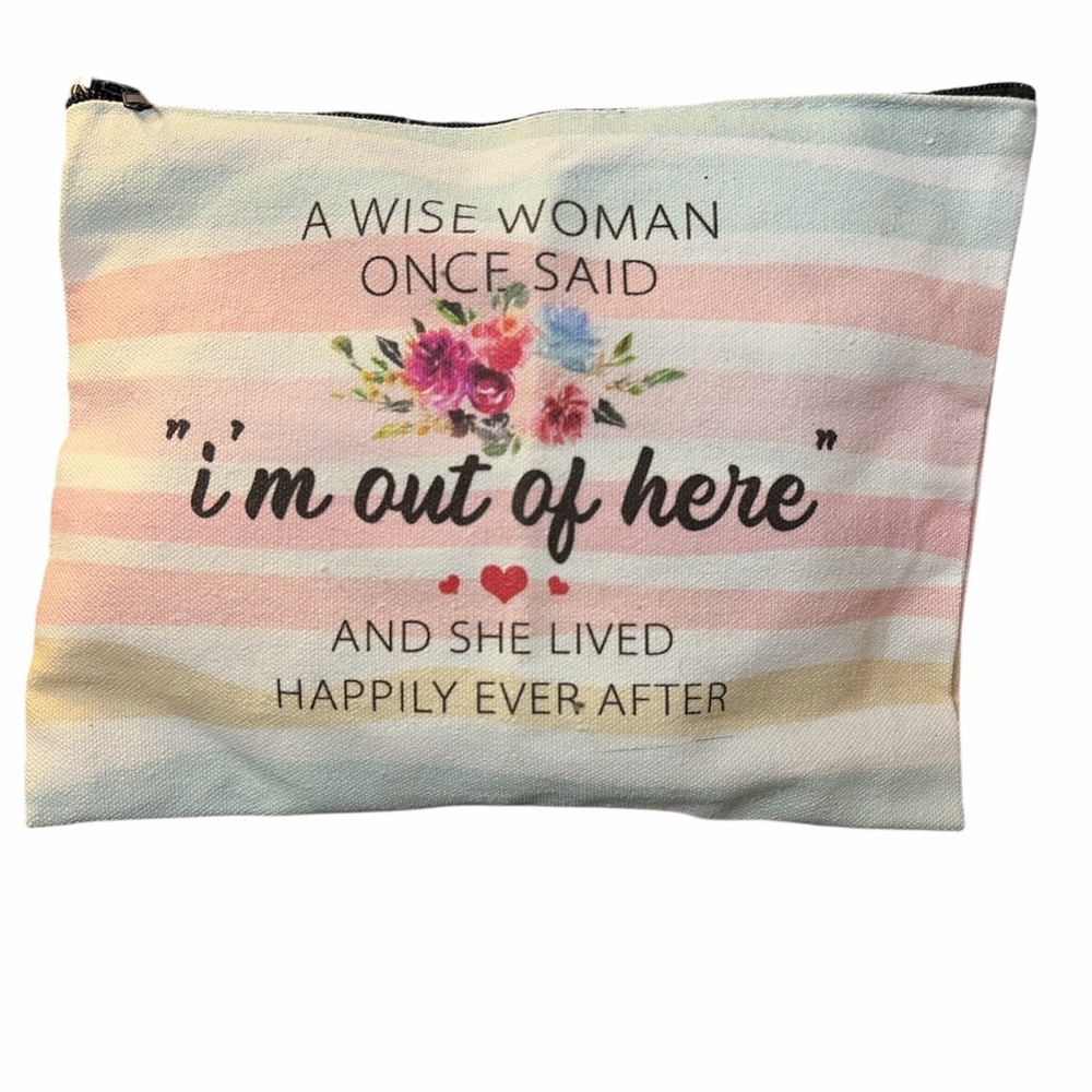 Inspirational Floral Striped Cosmetic Bag